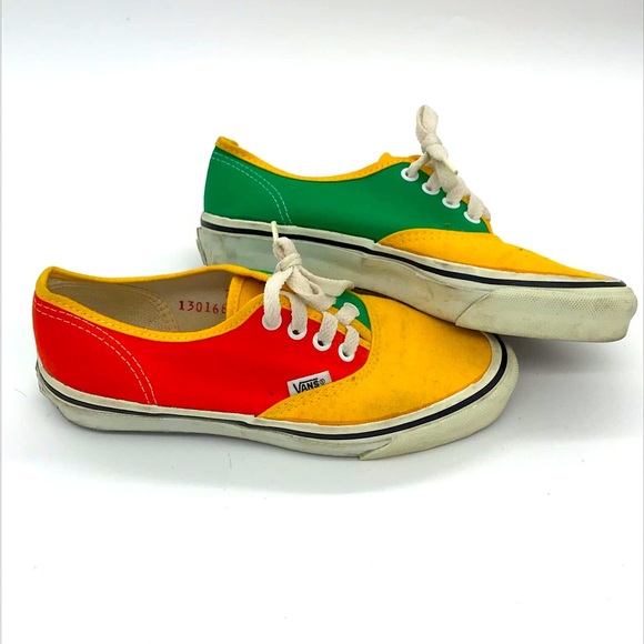 RARE Vintage 90s Vans Made in USA Lace-Up Sneakers Harlequin Multi Coloured - Picture 1 of 5